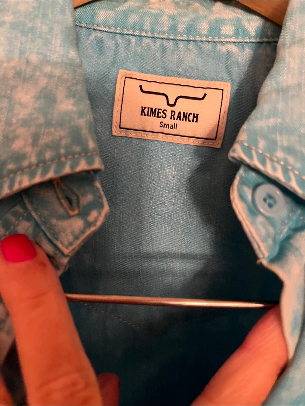 NWT Kimes Ranch- Wash Turquoise Denim Western Shirt - Picture 4 of 6